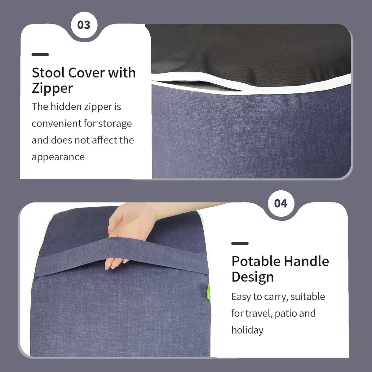 Inflatable Ottoman Stool D21 xH9 for Outdoor/Indoor Use, Water Repellent Patio Foot Rest Stool with