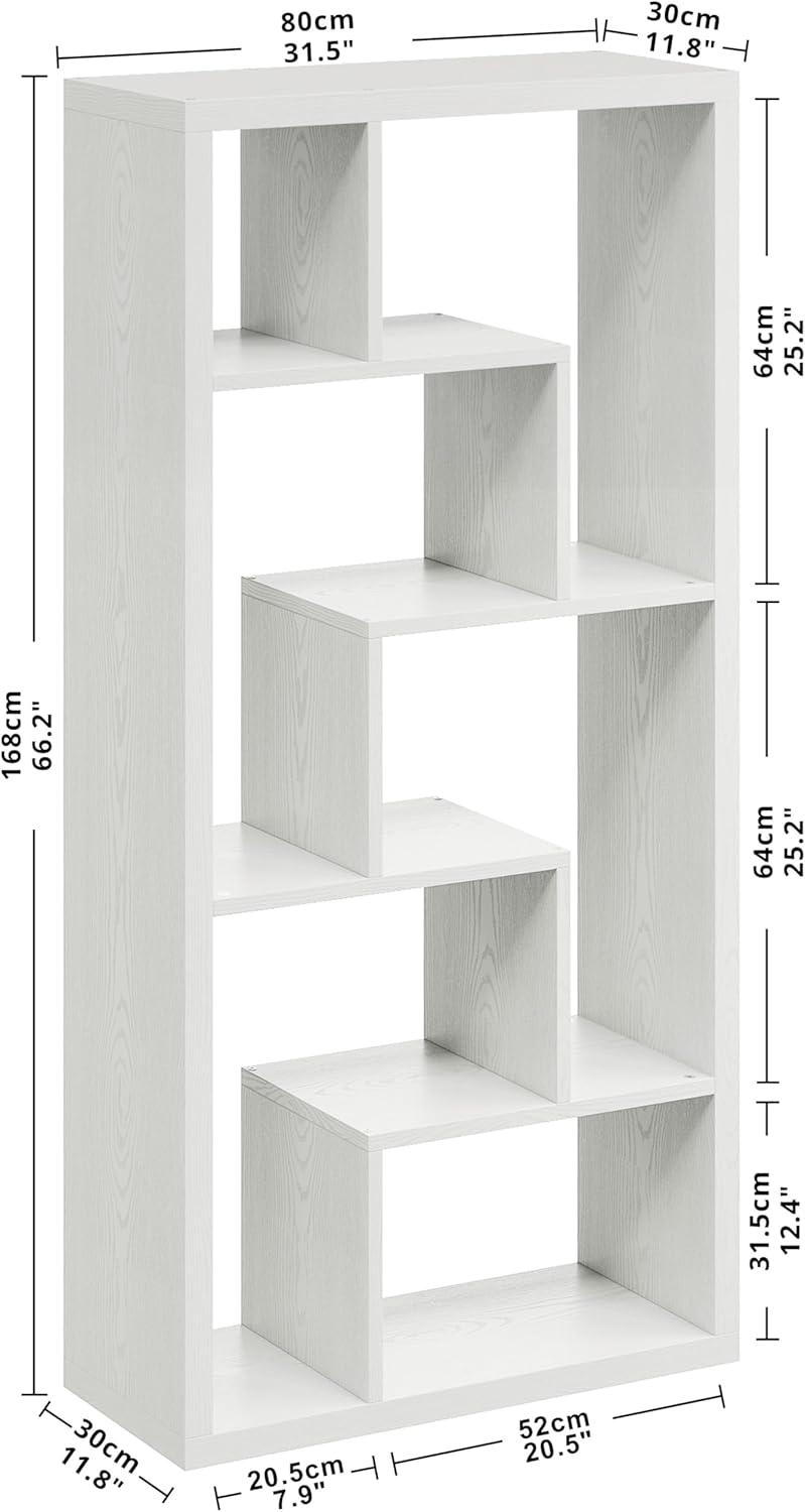 IRONCK Geometric Bookcase 6-Shelf Industrial Bookshelf White Etagere Bookcase Tall Storage Display
