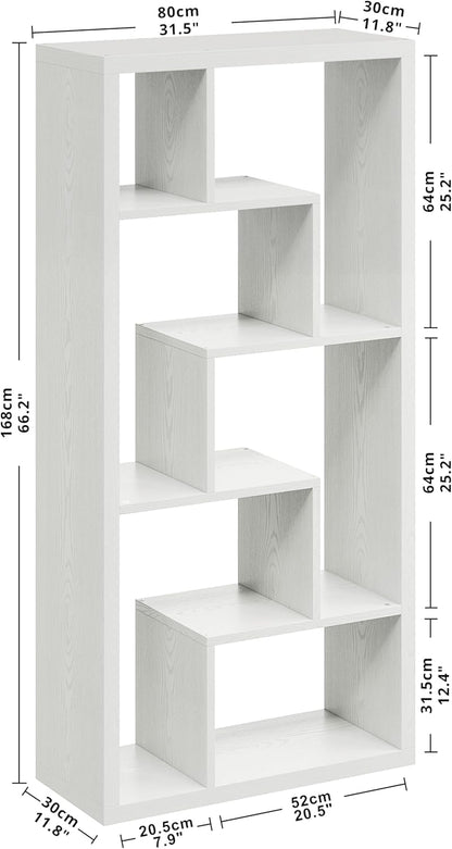 IRONCK Geometric Bookcase 6-Shelf Industrial Bookshelf White Etagere Bookcase Tall Storage Display