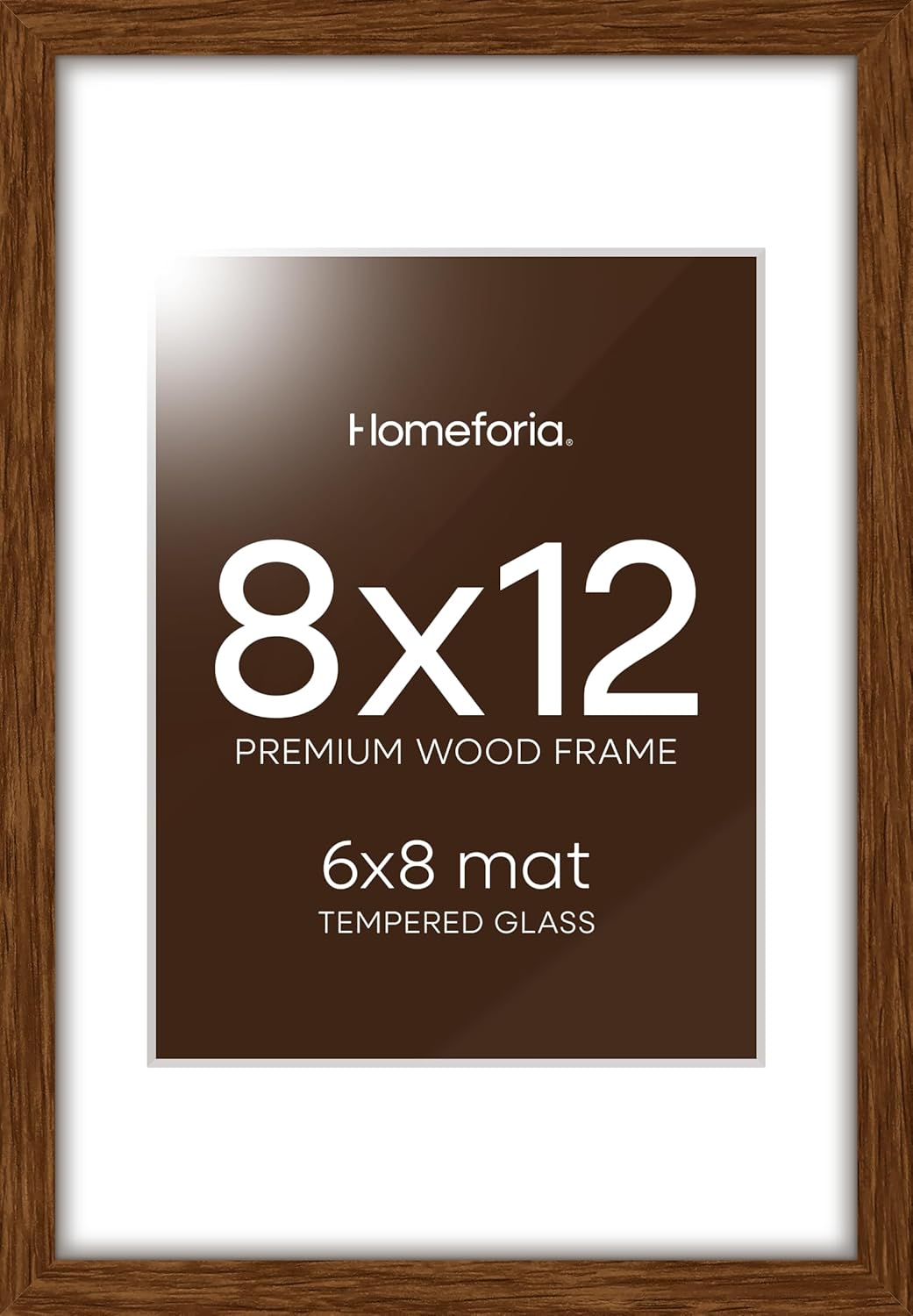 Homeforia 12x8 Picture Frame Brown, High End Dark Oak 8x12 Walnut Wooden Frames with Mat 6x8 Photo