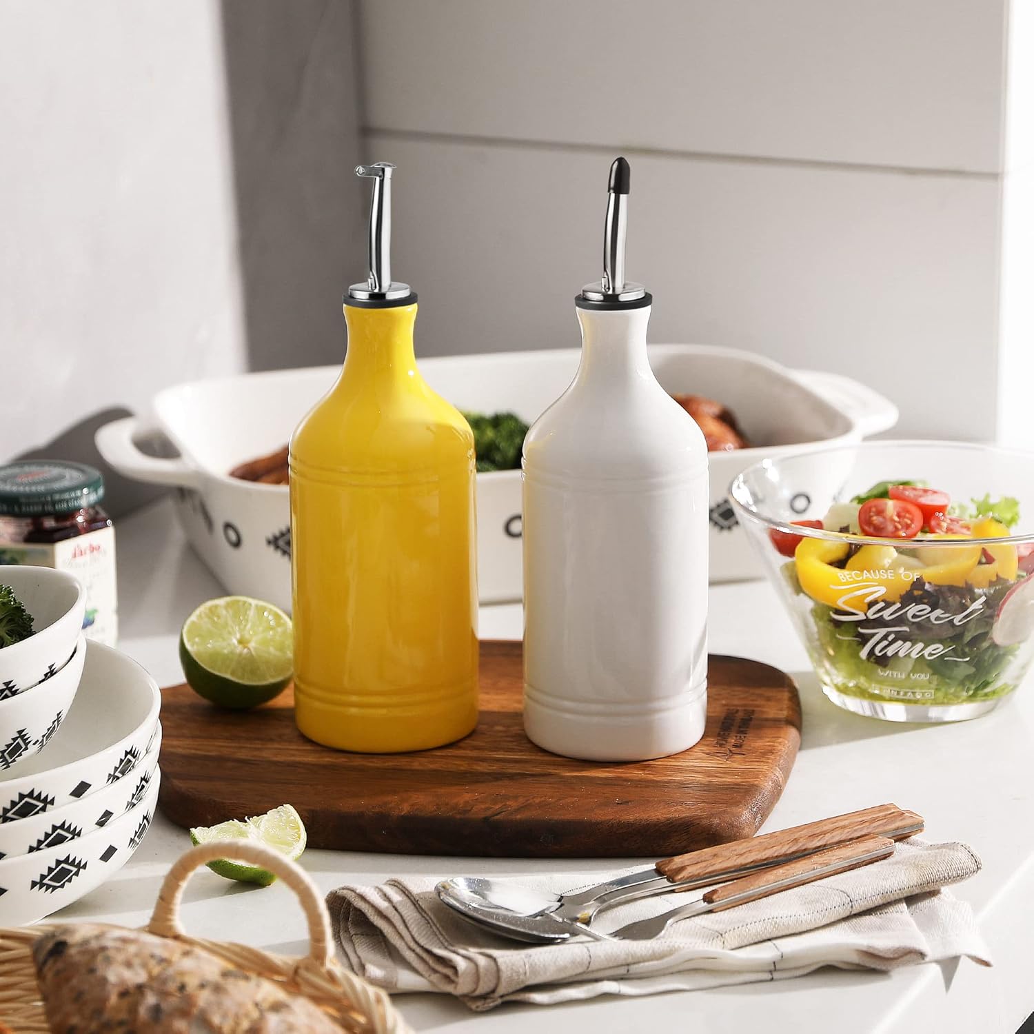 Sweejar Ceramic Olive Oil Dispenser Bottle, Opaque Oil Cruet Protects Oil, Suitable for Storage