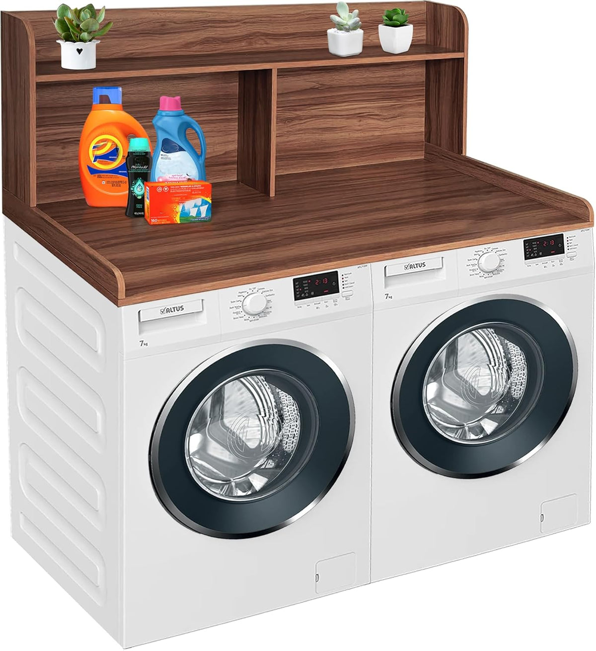 Royxen 2-Tier Washer Dryer Countertop,19.5" H Wood Washer and Dryer Topper with Shelf,Laundry