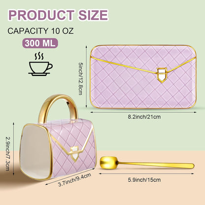 Zubebe 1 Set Coffee Mug Elegant Handbag Shaped Cup Modern Ceramic Purse Mug with Spoon and Saucer