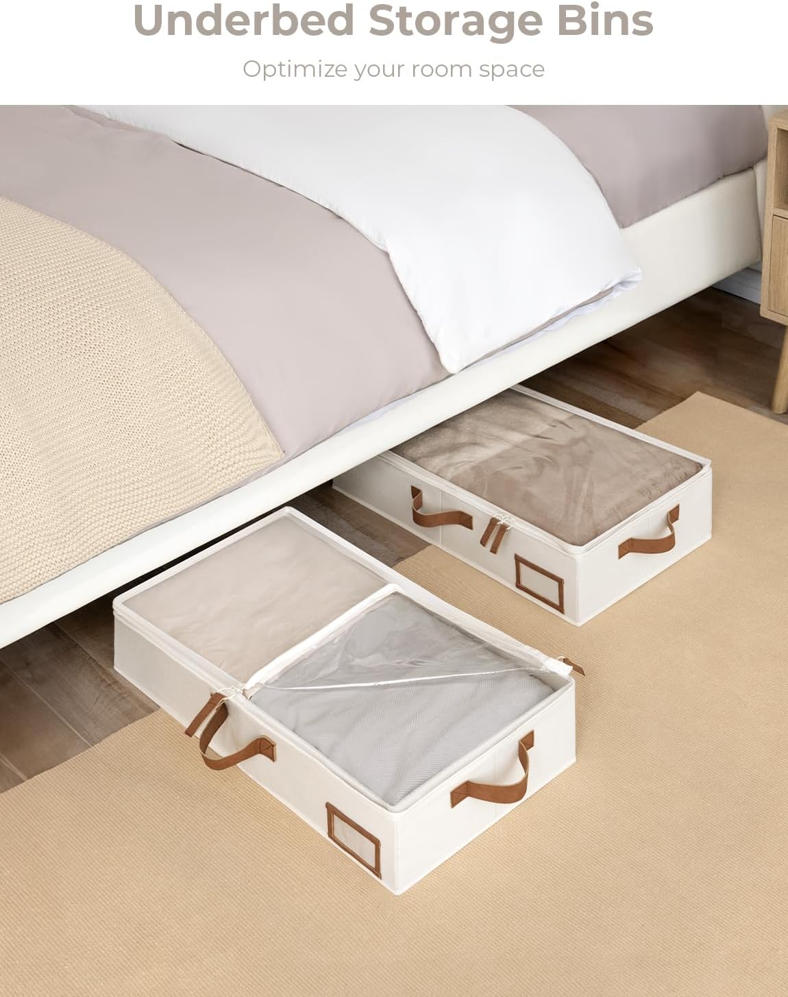 StorageWorks Under Bed Storage Containers with Handles and Label Holder, 2 Pack Ultra-thick Fabric