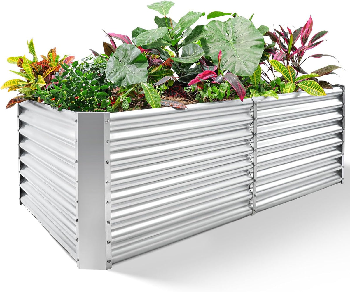 Land Guard 8×4×2 ft Galvanized Raised Garden Bed Kit, Galvanized Planter Raised Garden Boxes