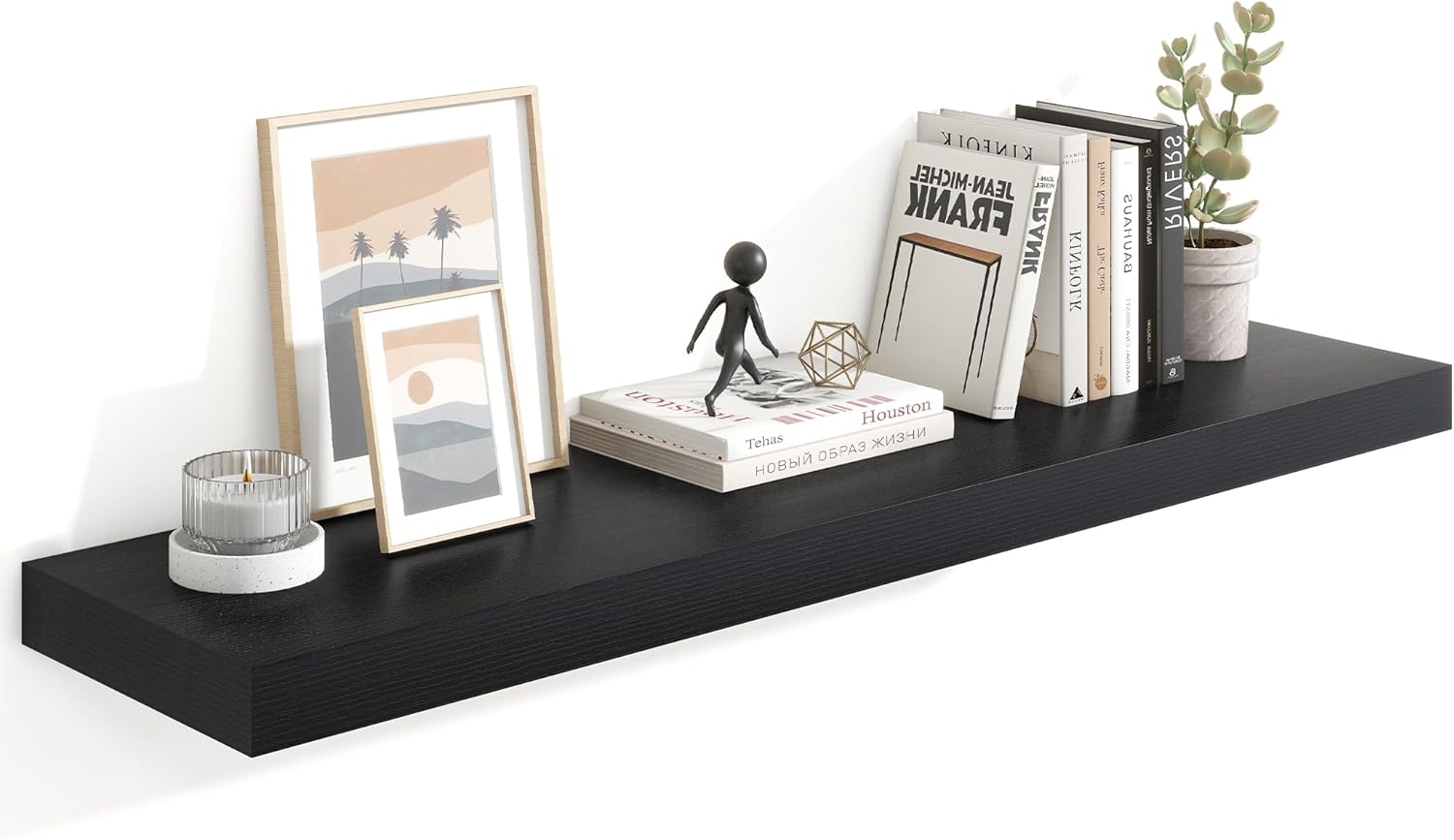 Heimlove 48" Black Floating Shelves for Wall,10 Deep Rustic Wood Display & Storage Wall Shelves