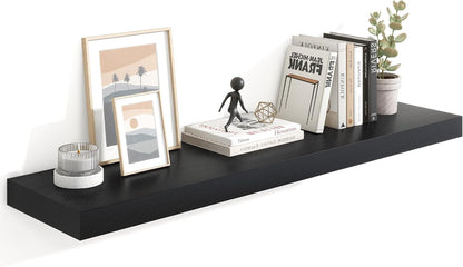 Heimlove 48" Black Floating Shelves for Wall,10 Deep Rustic Wood Display & Storage Wall Shelves