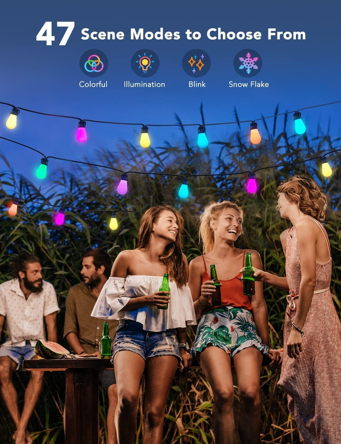 Govee Smart Outdoor String Lights H7029, 24ft RGBIC Outdoor Lights with 8 Dimmable LED Bulbs, IP65