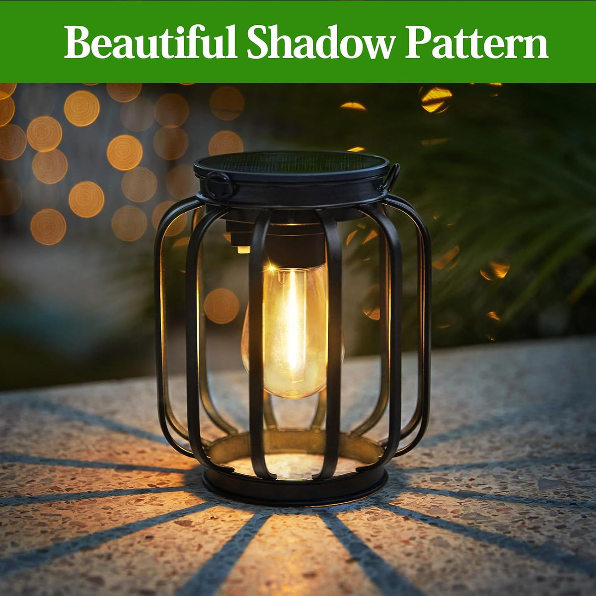 Solar Hanging Lanterns Outdoor: 2 Pack Metal Solar Hanging Lights with Hook, Bright - Warm