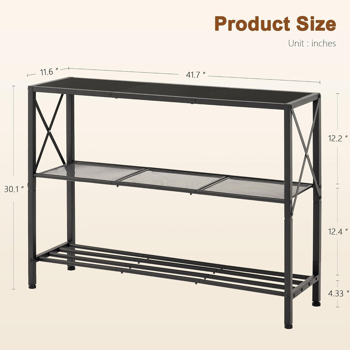 Hoctieon Industrial Console Table, 3 Tier Entryway Table, Hallway Table, Narrow Sofa Table with