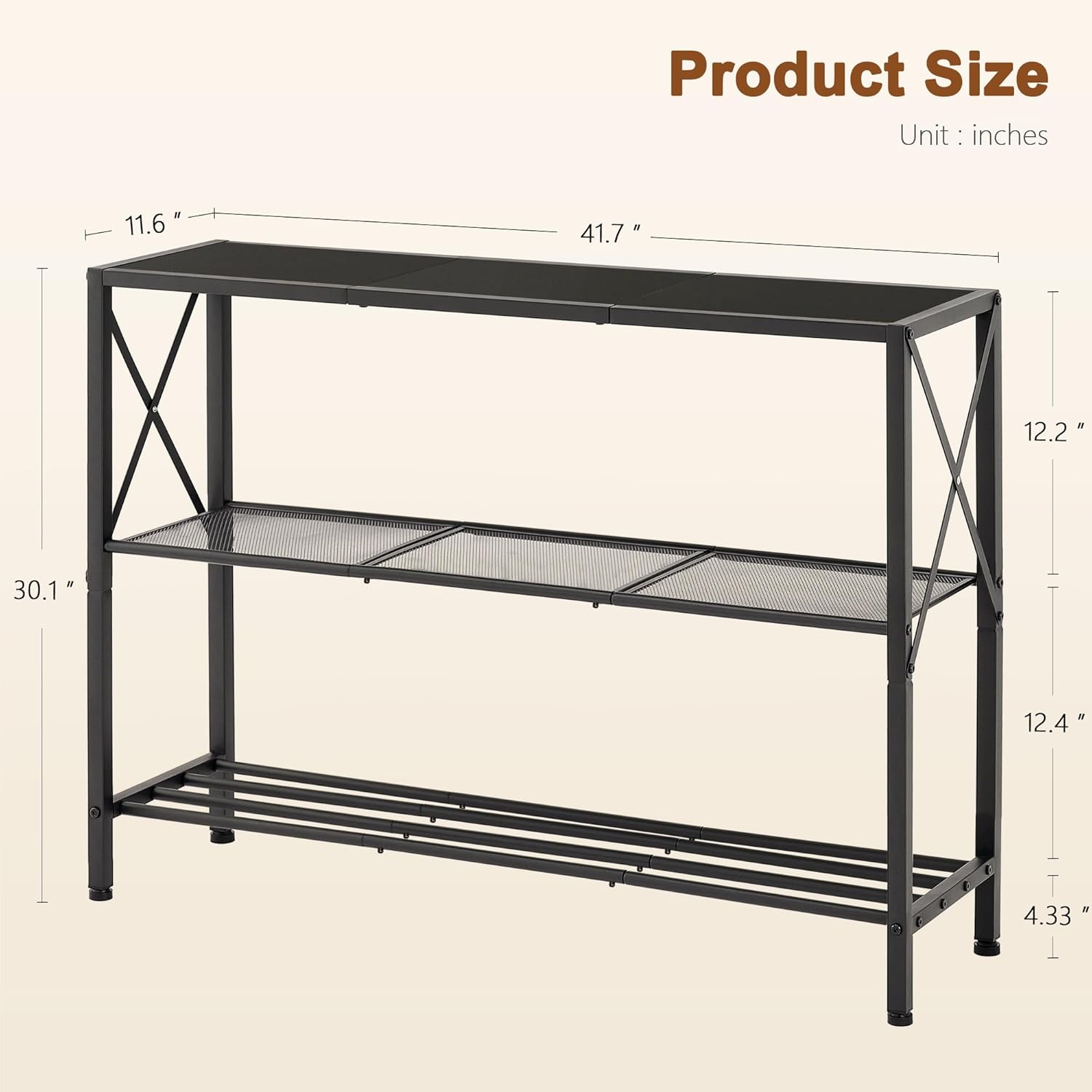Hoctieon Industrial Console Table, 3 Tier Entryway Table, Hallway Table, Narrow Sofa Table with