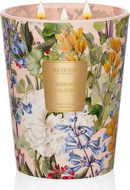 M&SENSE Citrus Water Flower Scented Candles, 35oz 150H Long Lasting, 3 Wick Soy Candles,Natural