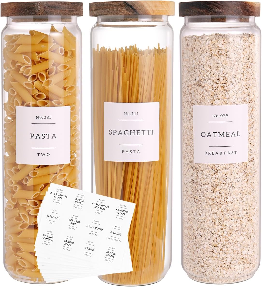 3 Set Glass Pantry Storage Jars with Acacia Airtight Lid - 50oz Thicken Glass Kitchen Canisters