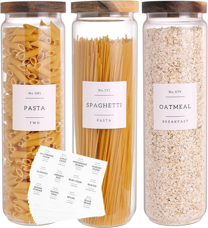 3 Set Glass Pantry Storage Jars with Acacia Airtight Lid - 50oz Thicken Glass Kitchen Canisters