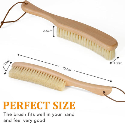 TAKAVU Clothes Brush Hat Brush, White Boar Bristle Lint Brush with Large Beech Wood Handle
