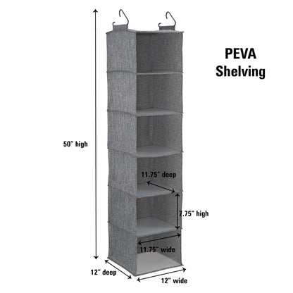 Household Essentials 6 Shelf Hanging Closet Organizer, Hanging Closet Shelf, Fabric Poly Linen and