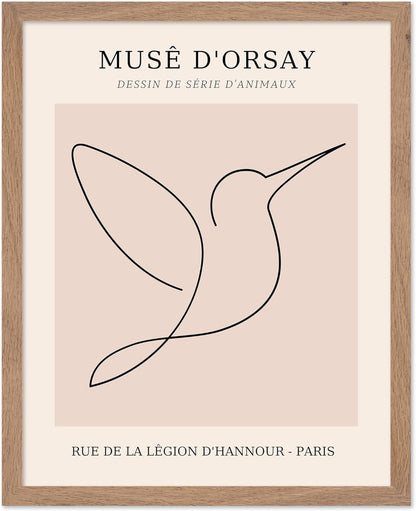 Poster Master Vintage Poster - Retro One Line Hummingbird Drawing Print - Bird Line Art - Minimal