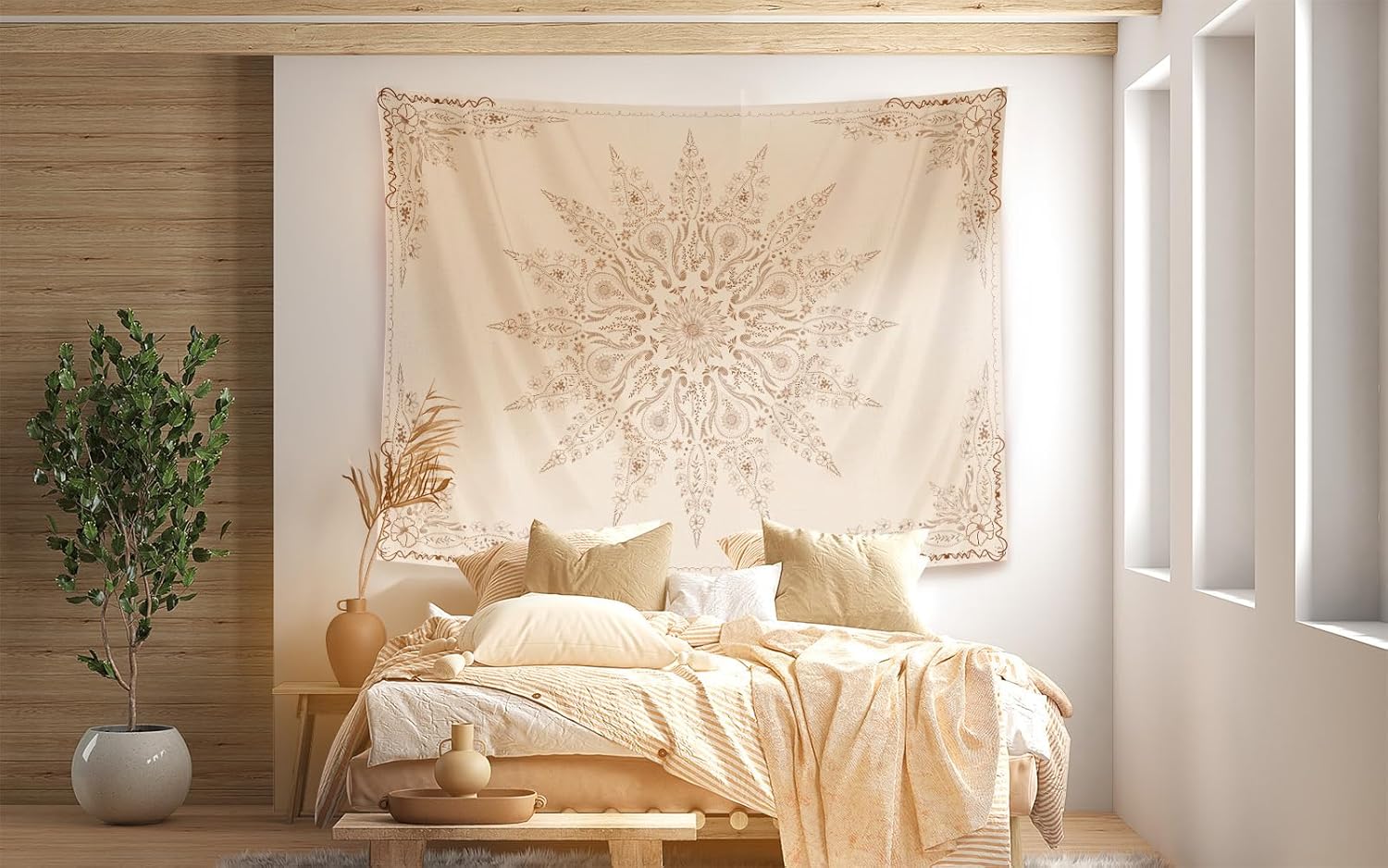 Damanse Floral Tapestry Wall Hanging Cute,Boho Wall Tapestry for Bedroom Aesthetic,Mandala Living
