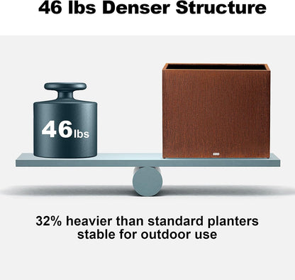 Large Corten Steel Planter Box Outdoor, 30" H x 34" W x 10" D,Tall Rectangular Metal Rusted