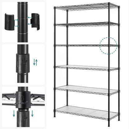SONGMICS 6-Tier Storage Shelves, Wire Shelving Unit, Kitchen Metal Shelves, Storage Rack with