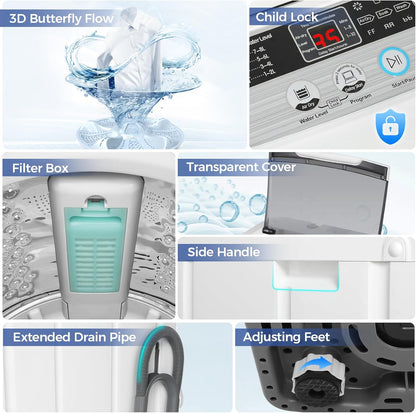 Nictemaw Portable Washing Machine 20Lbs Capacity 2.8 Cu.ft Portable Washer and Dryer Combo with 10