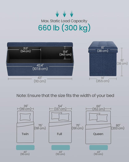 SONGMICS MAZIE Collection - 43 Inches Folding Storage Ottoman Bench, Ottoman Foot Rest, End of Bed