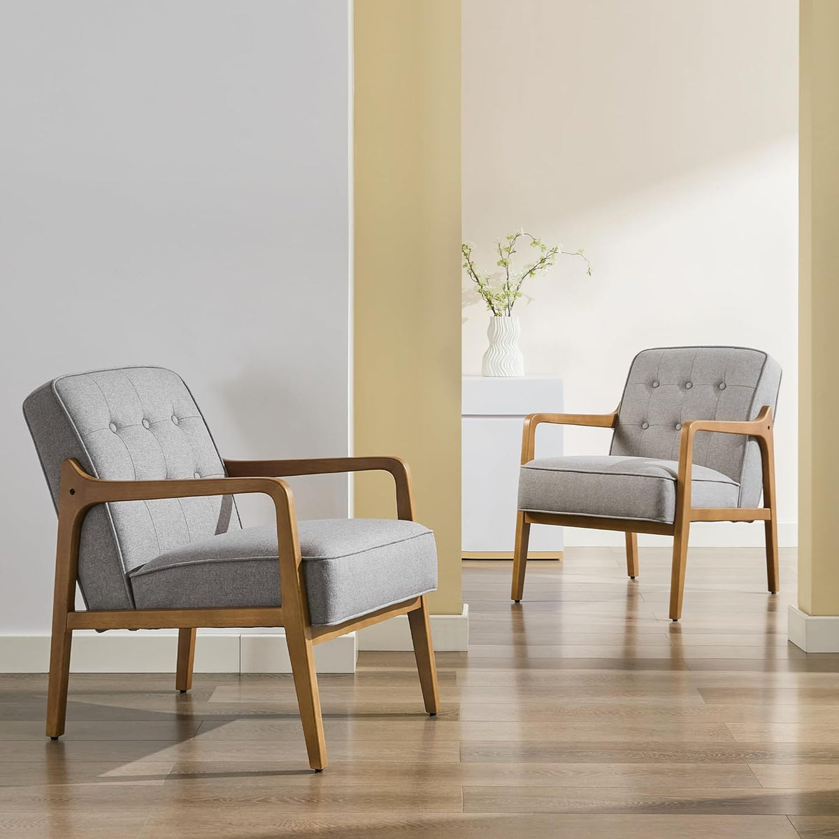 Linen Accent Chair, Mid Century Modern Chair for Living Room, Upholstered Comfy Lounge Armchair