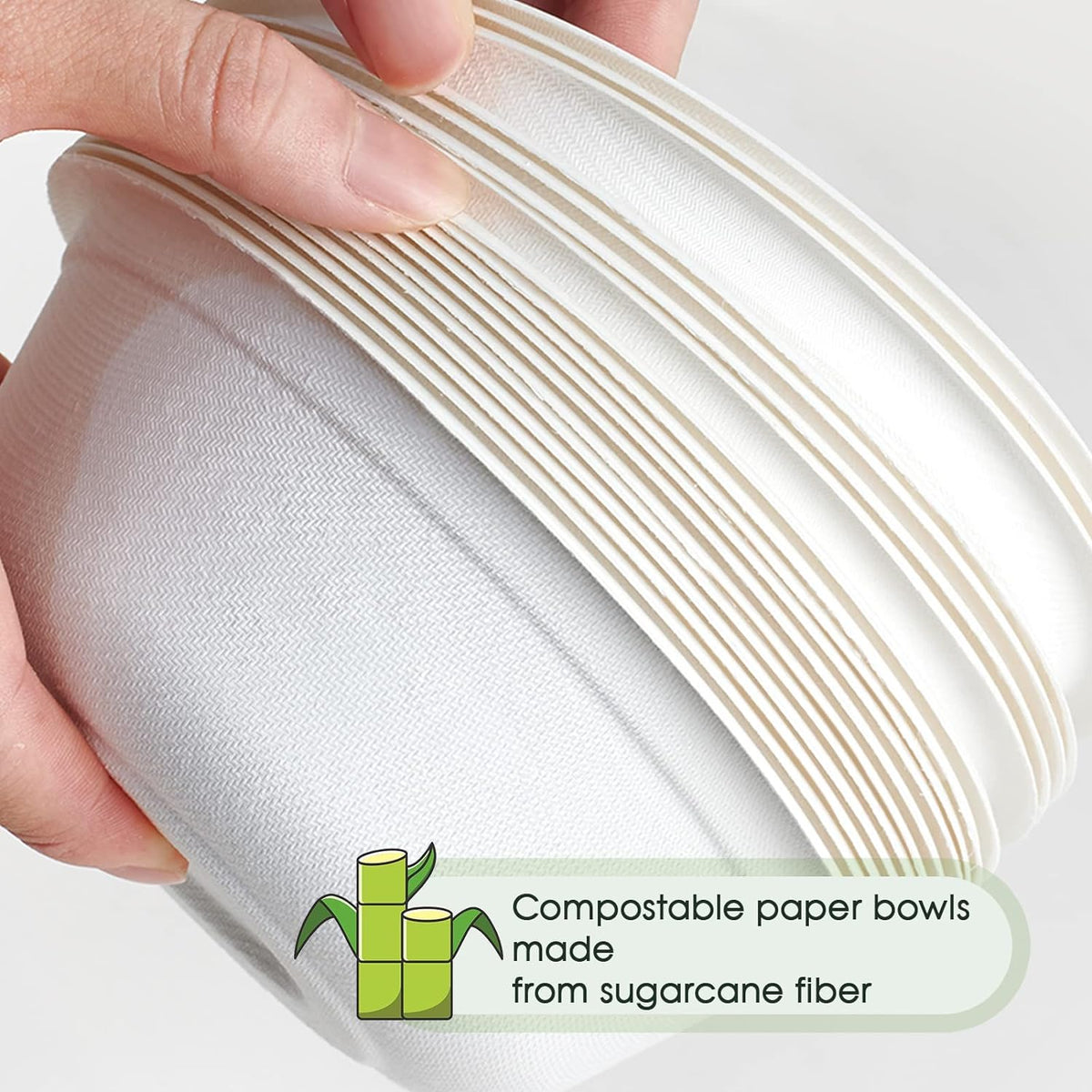 ECOLipak 150 Pack 12 oz Paper Bowls Disposable, Heavy-Duty Biodegradable Compostable Bowls Made of