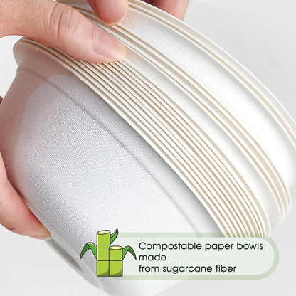 ECOLipak 150 Pack 12 oz Paper Bowls Disposable, Heavy-Duty Biodegradable Compostable Bowls Made of