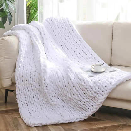 WESHIONGOO Chunky Knit Blanket Throw Knitted Throw Blankets for Couch Bed Fluffy Soft Blanket with