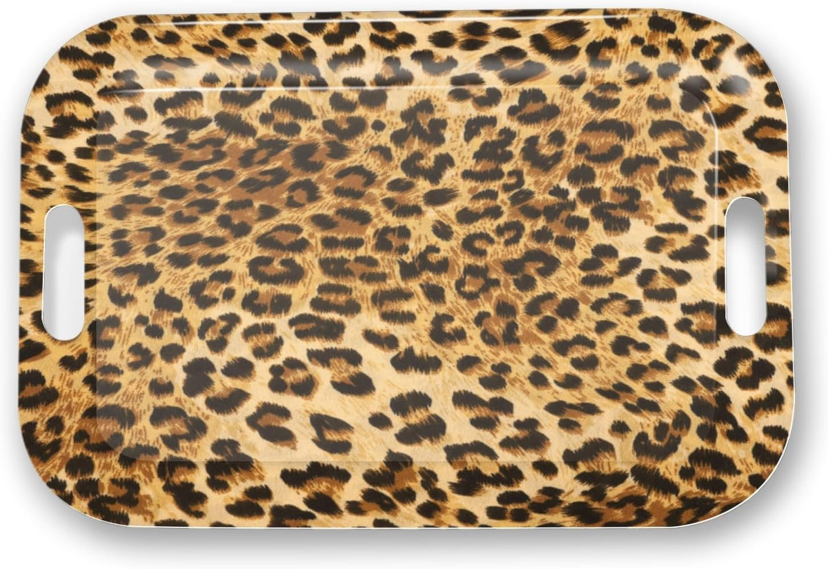 Serving Trays with Handles, 14.5 x 9.8 inch Rectangular Plastic Tray for Restaurant, Kitchen, Brown