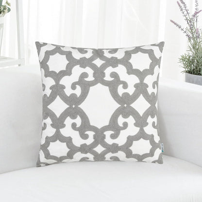 HWY 50 Grey Gray Decorative Throw Pillow Covers 18x18 Inch (1 Piece), Embroidered Cotton Farmhouse