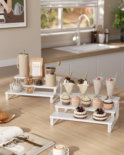 SONGMICS Display Risers, Set of 2 Engineered Wood Perfume Organizer Stand, 3-Tier Cupcake Stand