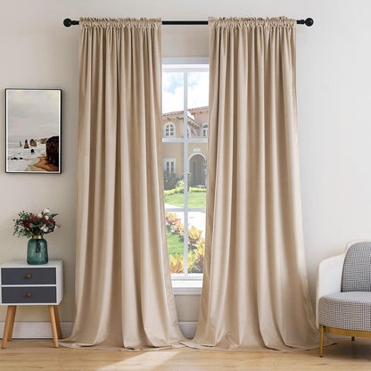 MIULEE Camel Beige Velvet Curtains Thermal Insulated Blackout Curtain Drapes for Bedroom Living