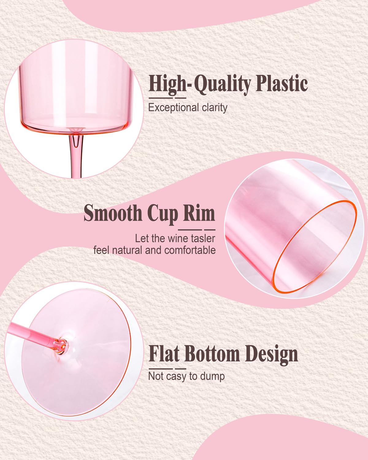 Ciaell 12 Pack Pink Plastic Wine Glasses - 14Oz Plastic Wine Glasses with Stem - Disposable Stemmed