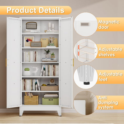 75" Tall Metal Kitchen Pantry Storage Cabinet, Freestanding Cupboard with 2 Doors and 5 Adjustable
