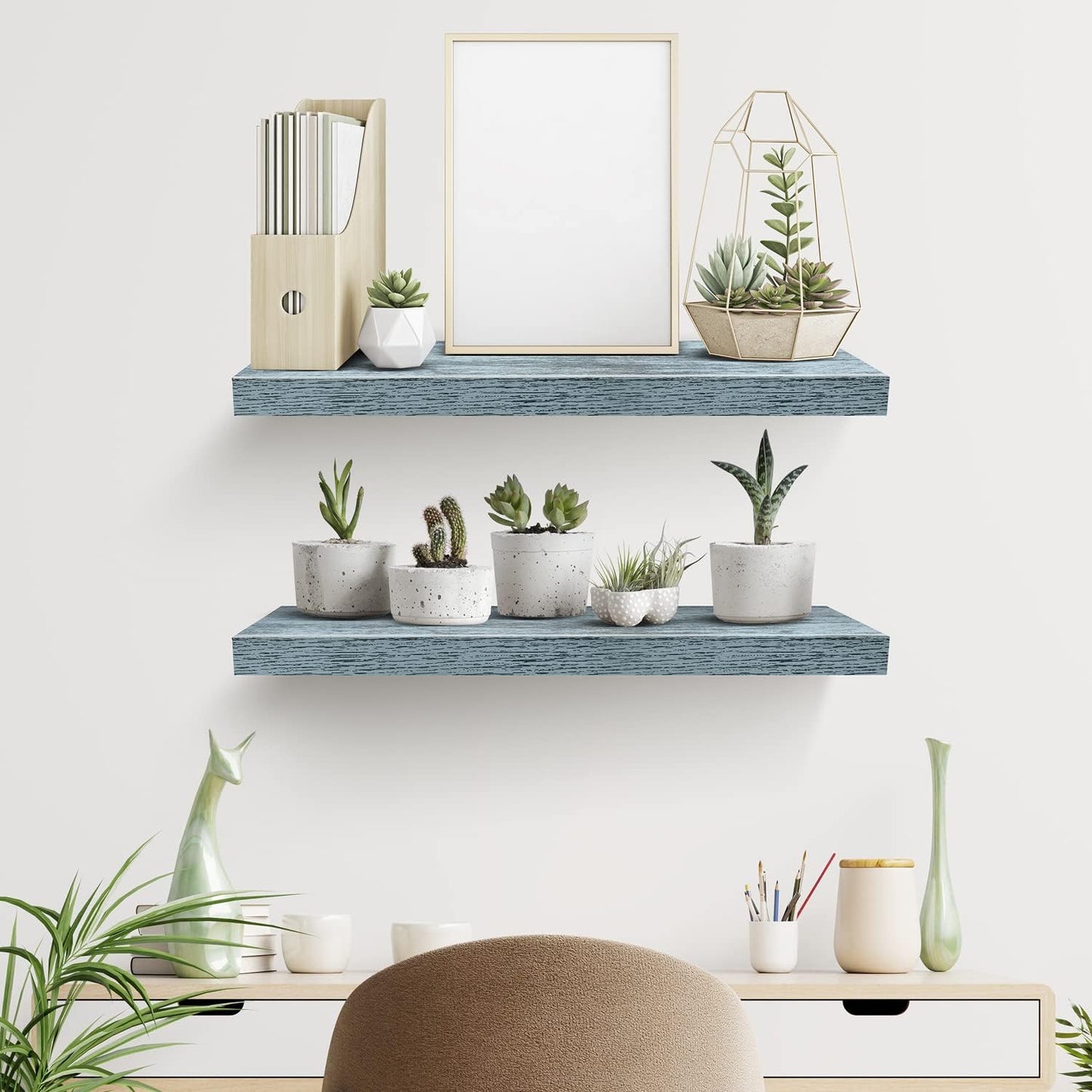 Sorbus Floating Shelves - 2 Pack 24 X 9 Inch Rustic Blue Wall Shelves for Bedroom, Kitchen, Living