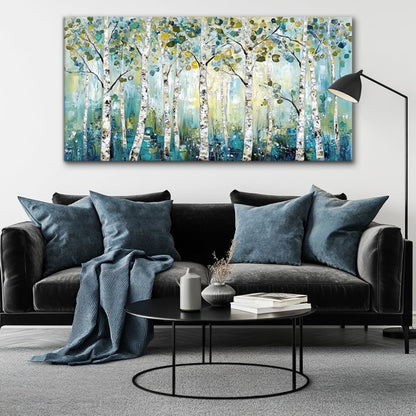 LASMOND Abstract Teal Grove Canvas Paintings Prints Modern Tree Wood Artwork Decor Wall Art for
