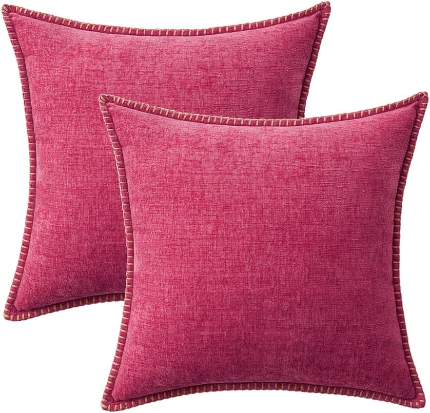 MIULEE Pack of 2 Couch Throw Pillow Covers 18x18 Inch Hot Pink Farmhouse Decorative Pillow Covers