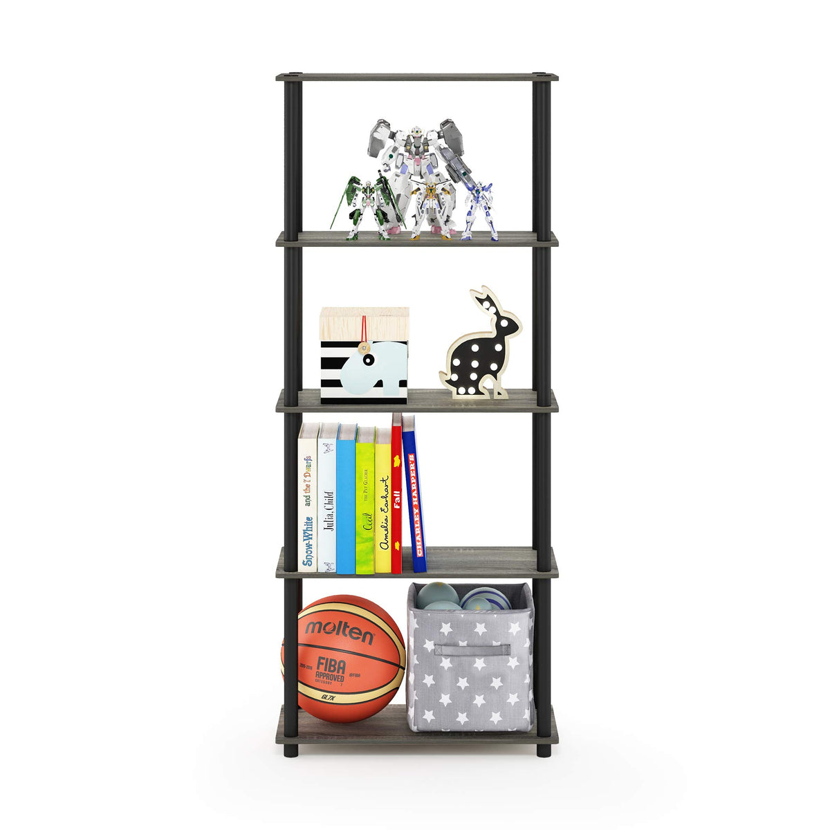 Furinno TURN-N-TUBE Storage Shelves, 5-Tier Book Shelf, Corner Shelf, Toolless Open Shelves, for