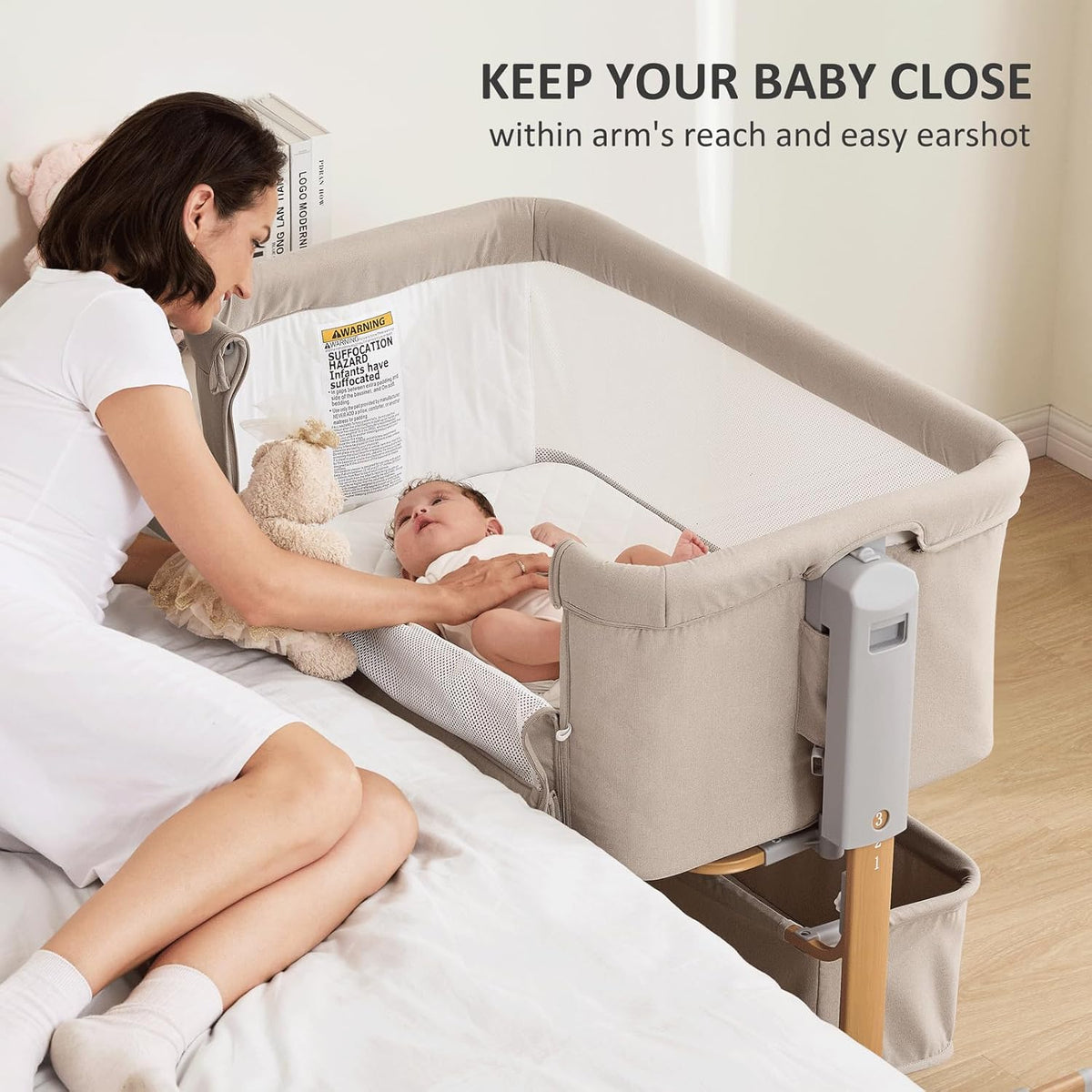 3 in 1 Baby Bassinet, Rocking Bassinet, Bedside Bassinet, 6-Height Adjustable, Bassinet Bedside