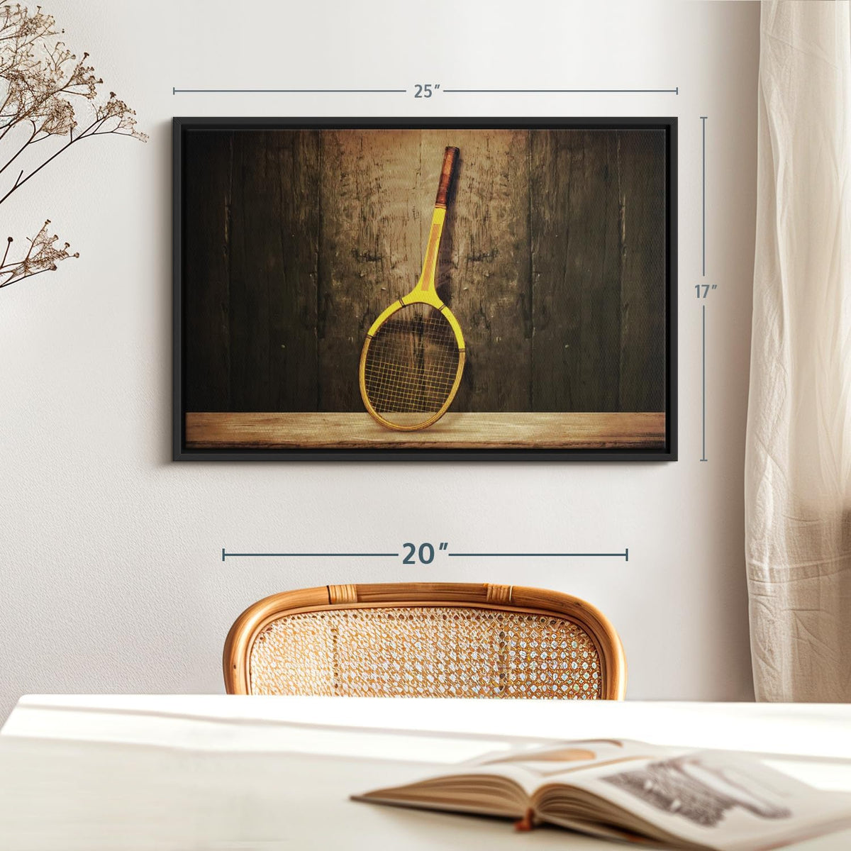 ElephantStock Vintage Tennis Racket Wall Art - Horizontal Framed Canvas - 1-Piece Living Room Wall