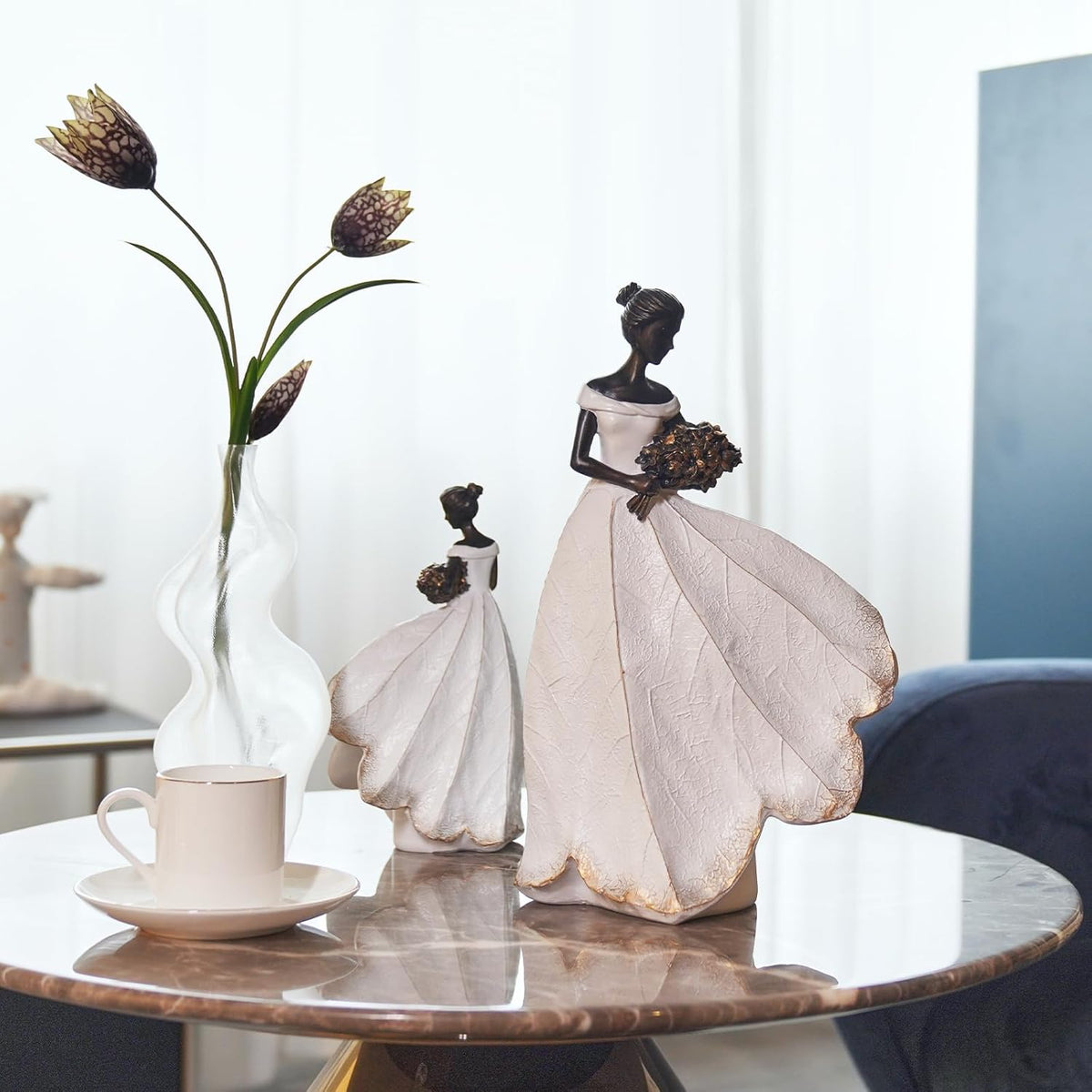 Guichifun Fairy Statue Collection Home Decoration - White Leaf Angel Girls Resin Home Decor for