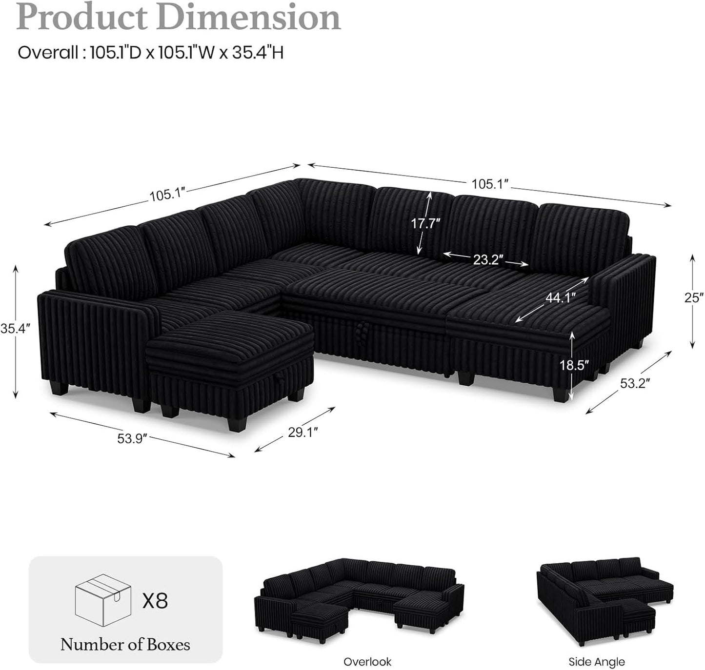 Belffin Oversized Sofa Bed Modular Sectional Sleeper Sofa with Pull Out Bed L Shaped Couch with