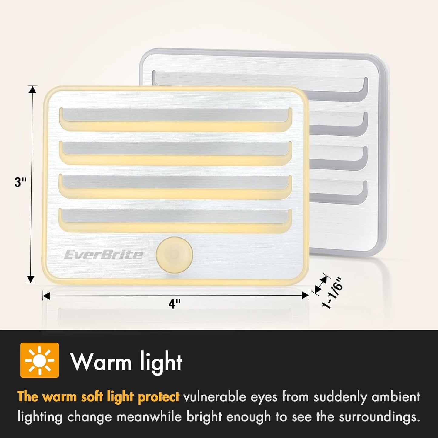 EverBrite Motion Sensor Night Lights, LED Soft Warm Light, Battery Powered Auto Stick-On Night