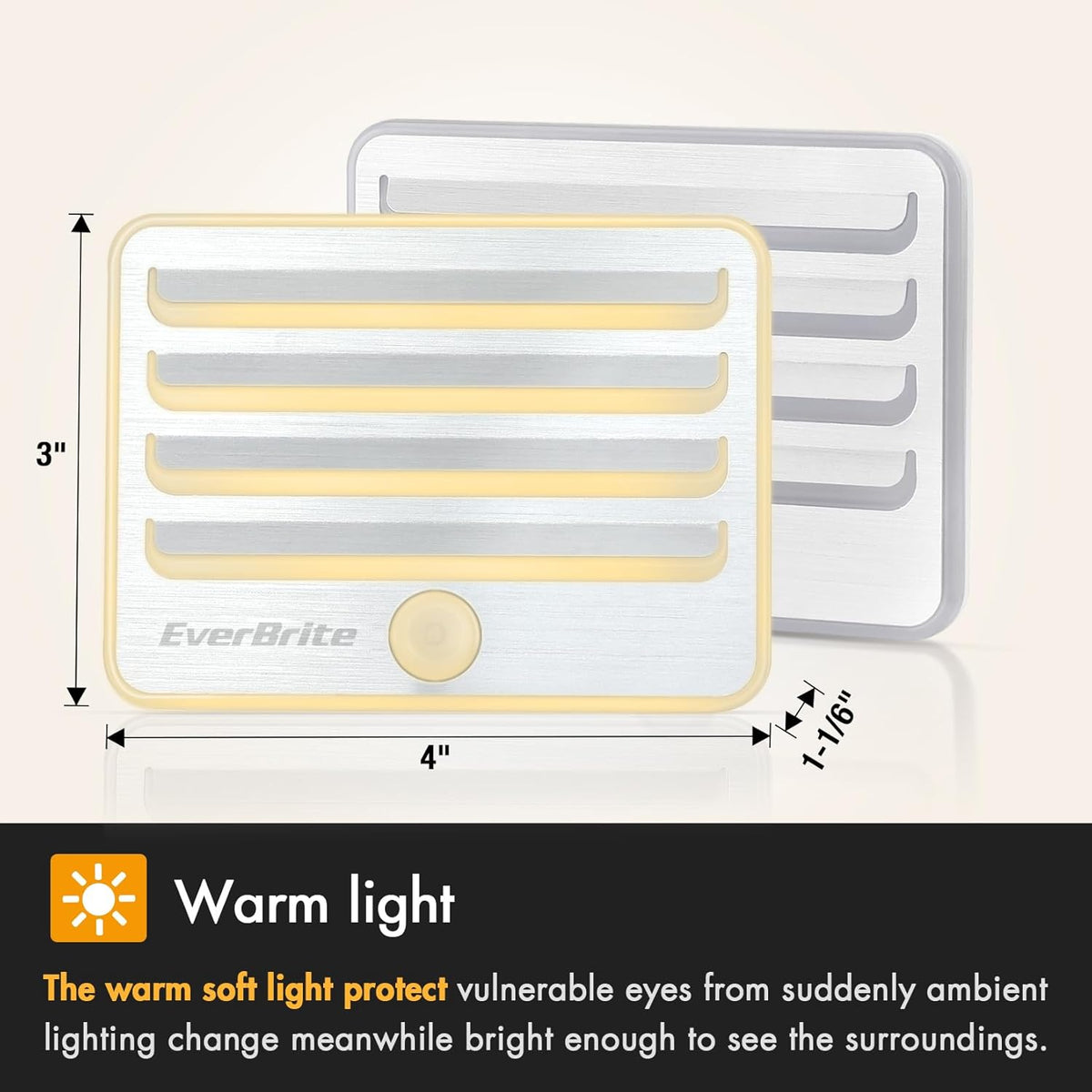 EverBrite Motion Sensor Night Lights, LED Soft Warm Light, Battery Powered Auto Stick-On Night