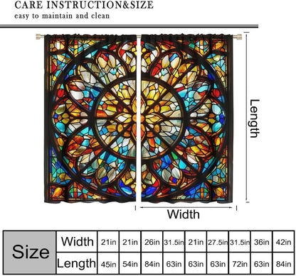 Stained Glass Curtains,Retro Mid Century Abstract Colorful Geometric Prints Home Decor Drapes for