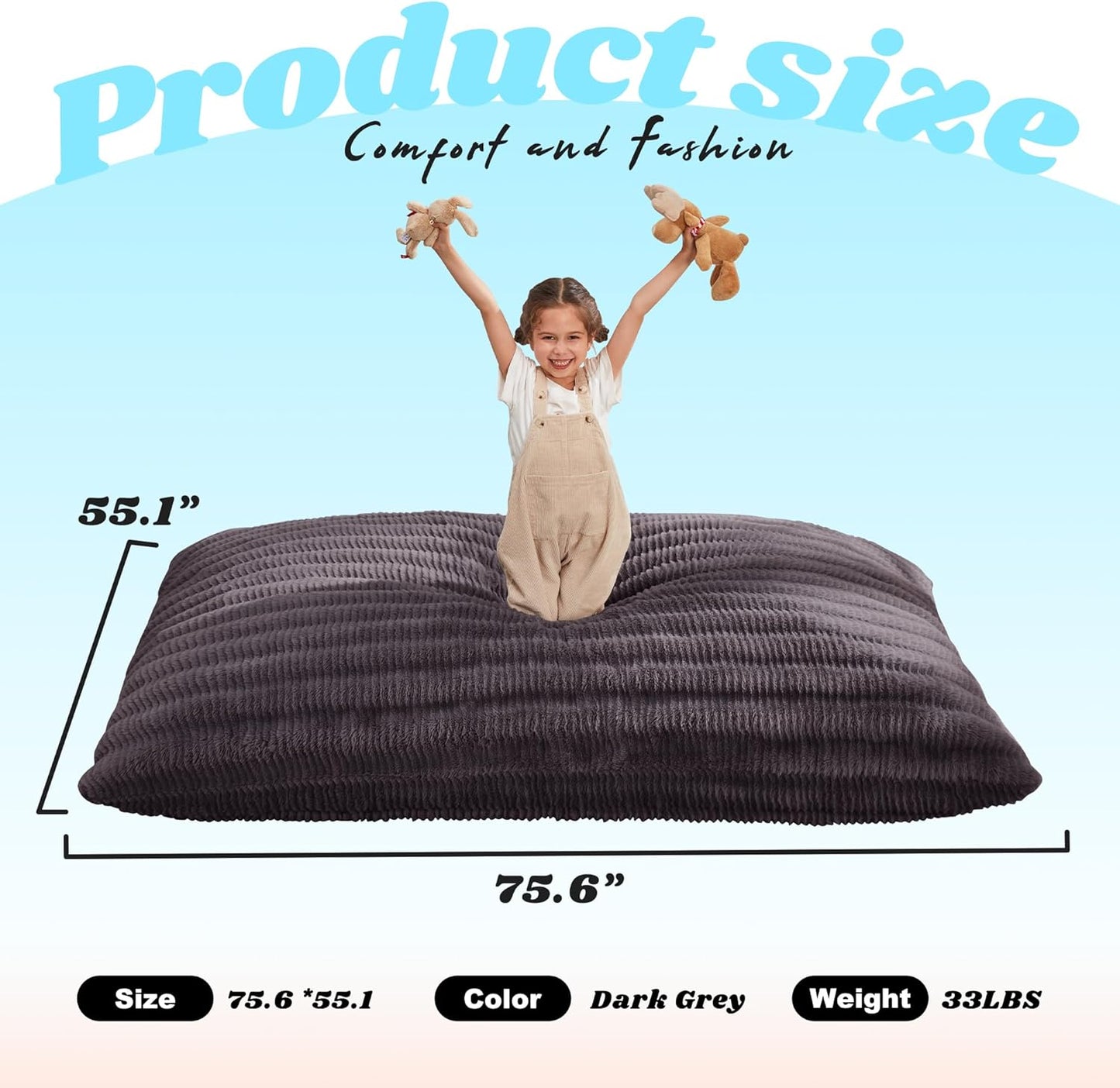 Hobestluk 3 in 1 Bean Bag Chair Giant Bean Bag Chairs for Adults with Ripple Cover Convertible Bean