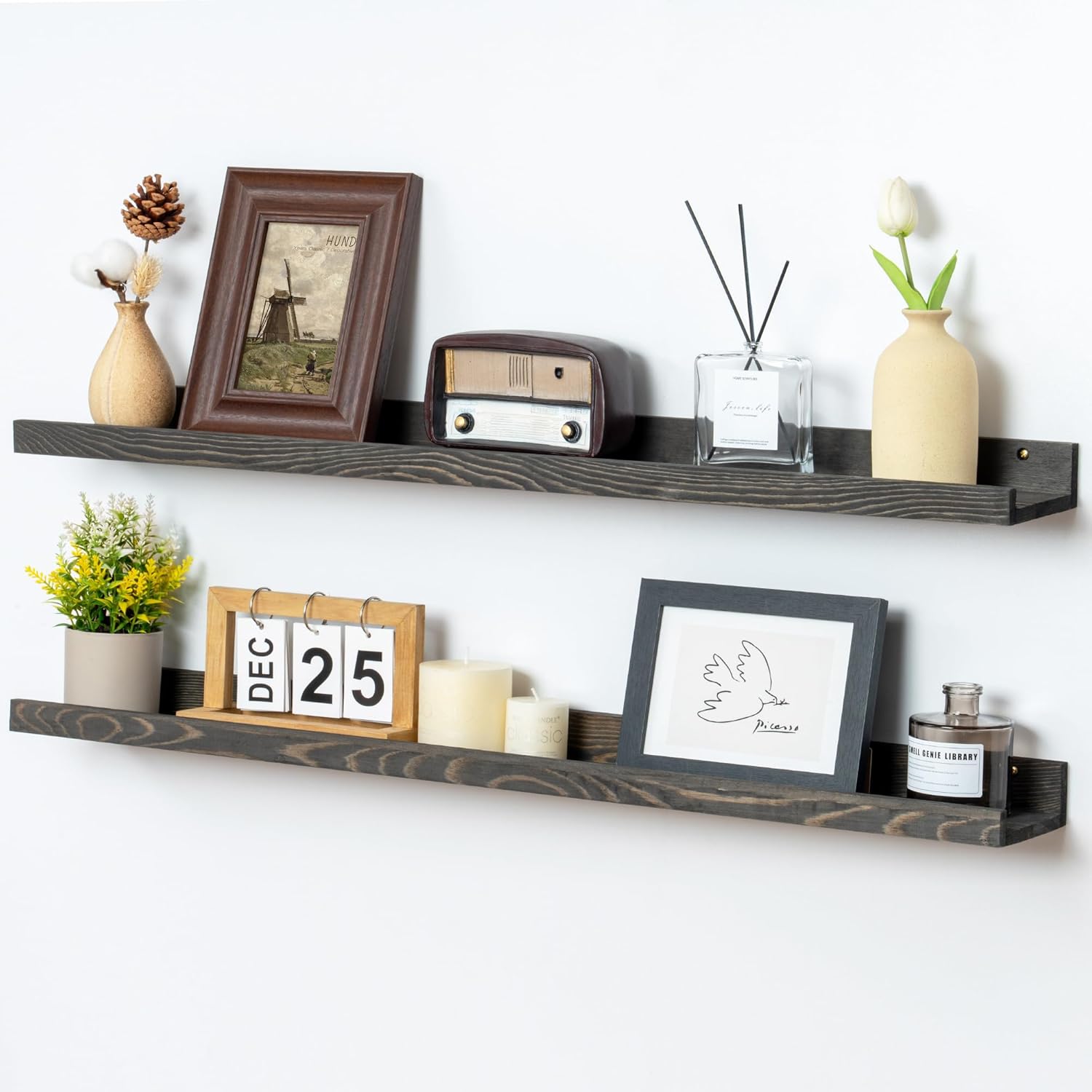 36 Inches Floating Shelves for Wall, Solid Pine Wood Picture Ledge Shelves, Wall Shelves with Lips
