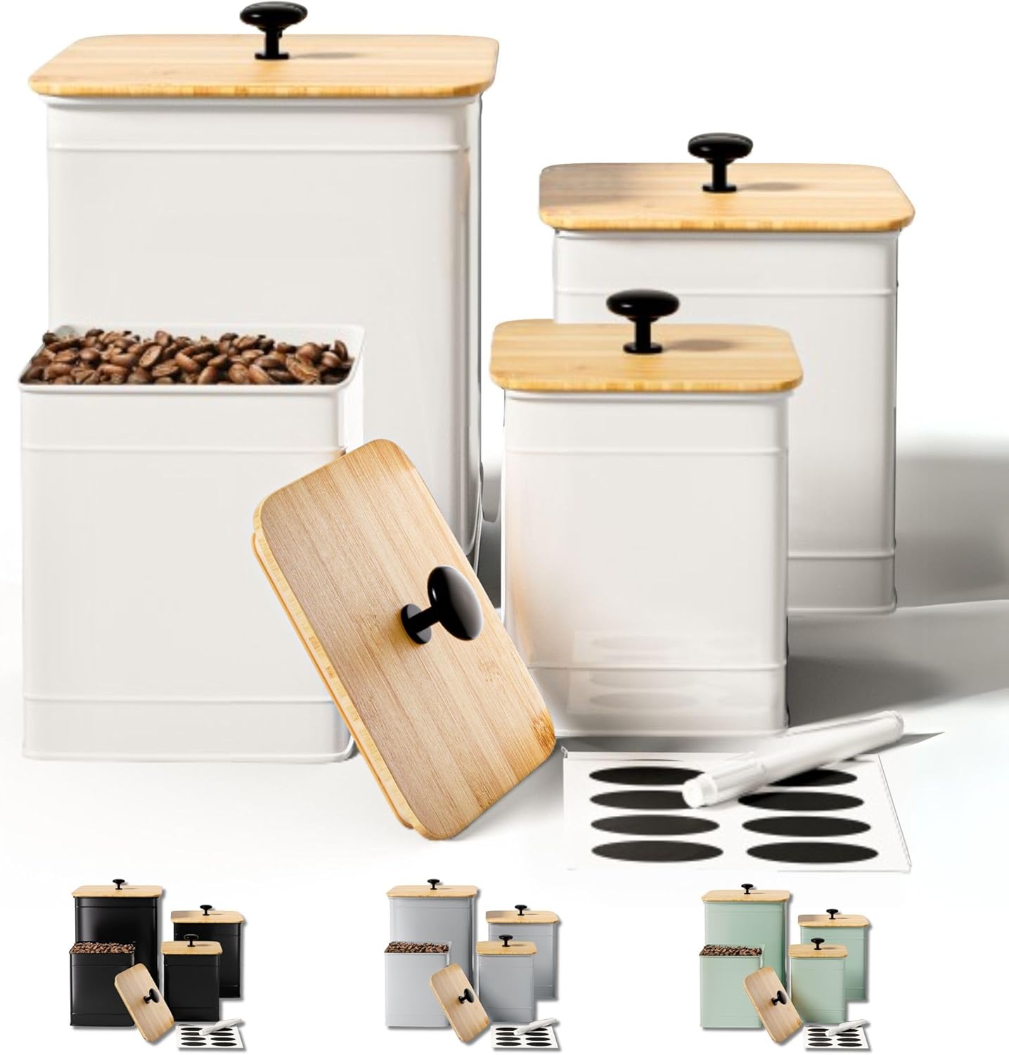 Kitchen Canisters for Countertop Set of 4 with Customizable Chalkboard Labels & Marker Pen - Big